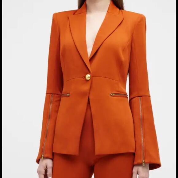 Ramy Brook Rachel Zip Sleeve Single Button Blazer in Cinnamon 6 - Picture 1 of 13